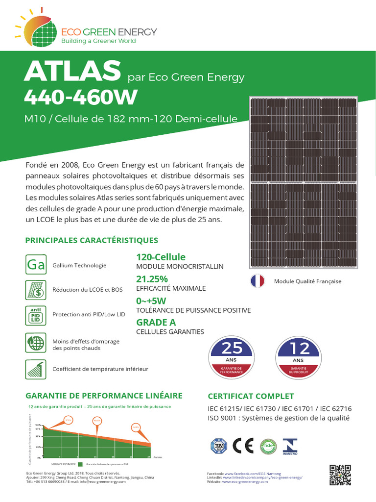 Modules photovoltaïques Atlas 440-460W | PDF | Énergie solaire ...