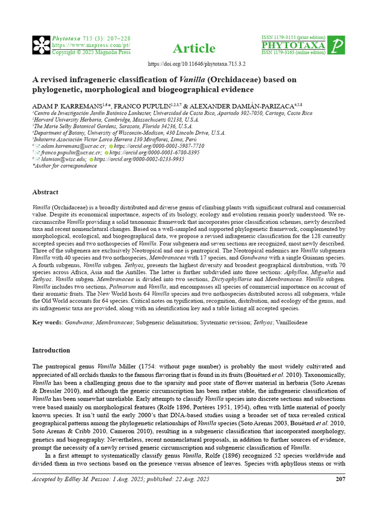 Revised Classification of Vanilla Orchid | PDF | Genus | Flowers