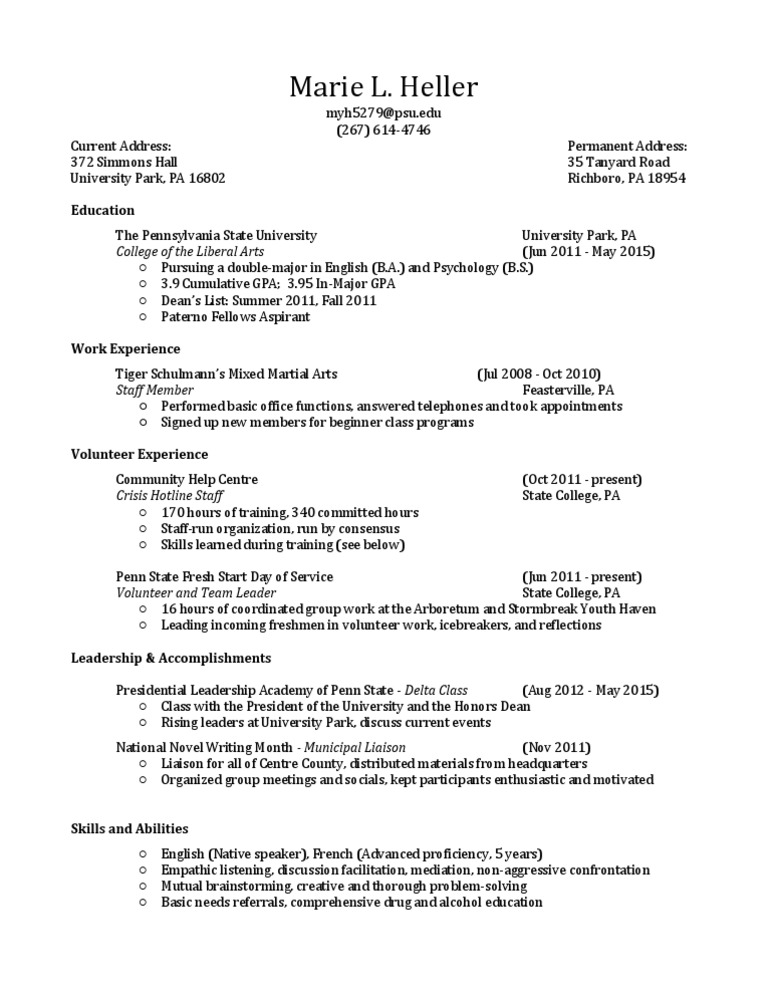 Penn State Student Resume Overview | PDF | Language Arts & Discipline