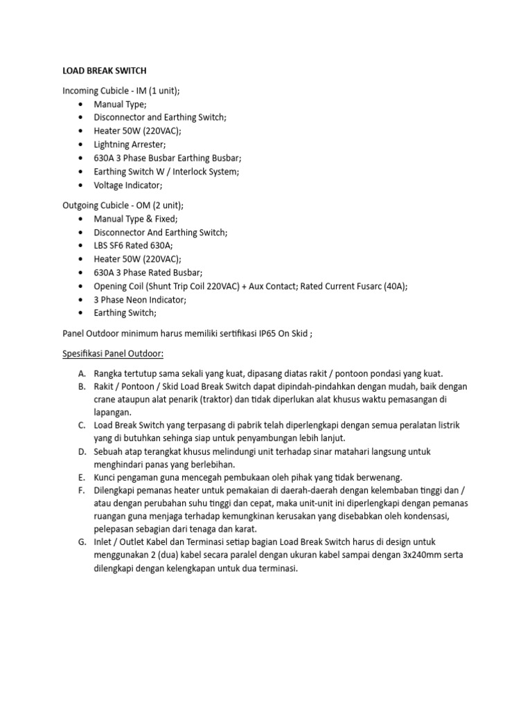 LBS - Incoming & Outgoing Switchgear MV 20 KV | PDF