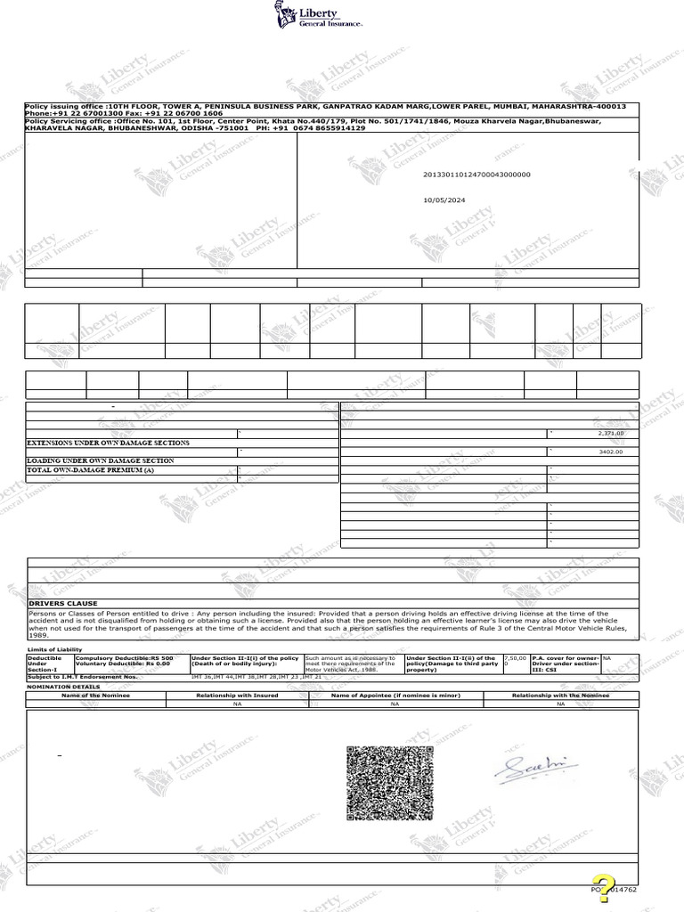 Insured Vehicle Premium Breakdown | PDF | Insurance | Cheque