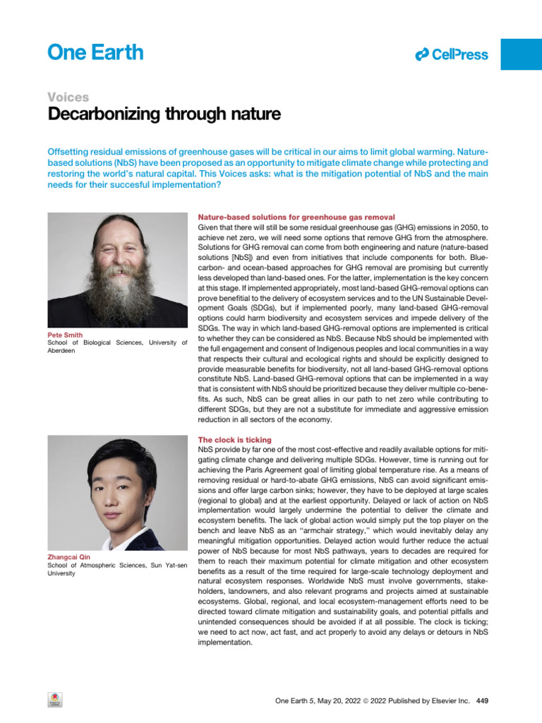 Decarbonizing Through Nature Oneear | PDF | Climate Change Mitigation ...