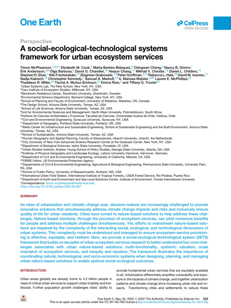 Urban Ecosystem Services Framework | PDF | Ecology | Green Infrastructure