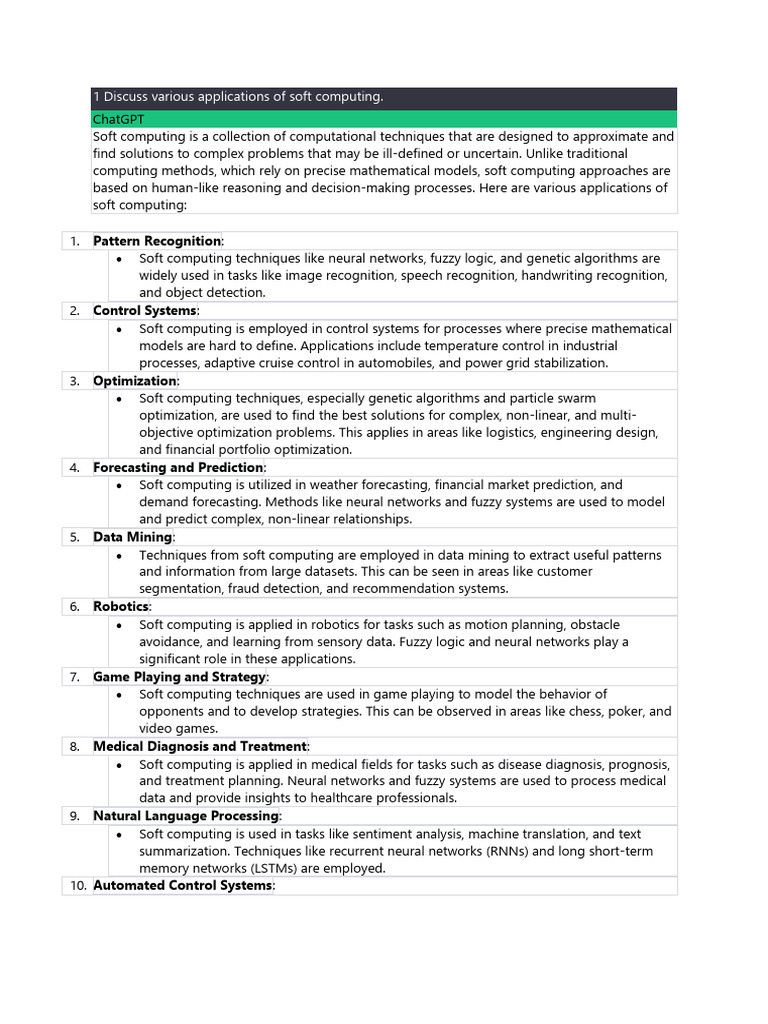 1 Discuss Various Applications of Soft Computing | PDF | Cluster ...