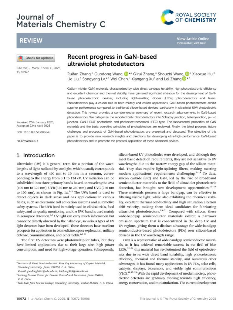 GaN-Based Ultraviolet Photodetectors Review | PDF | Ultraviolet | P–N ...