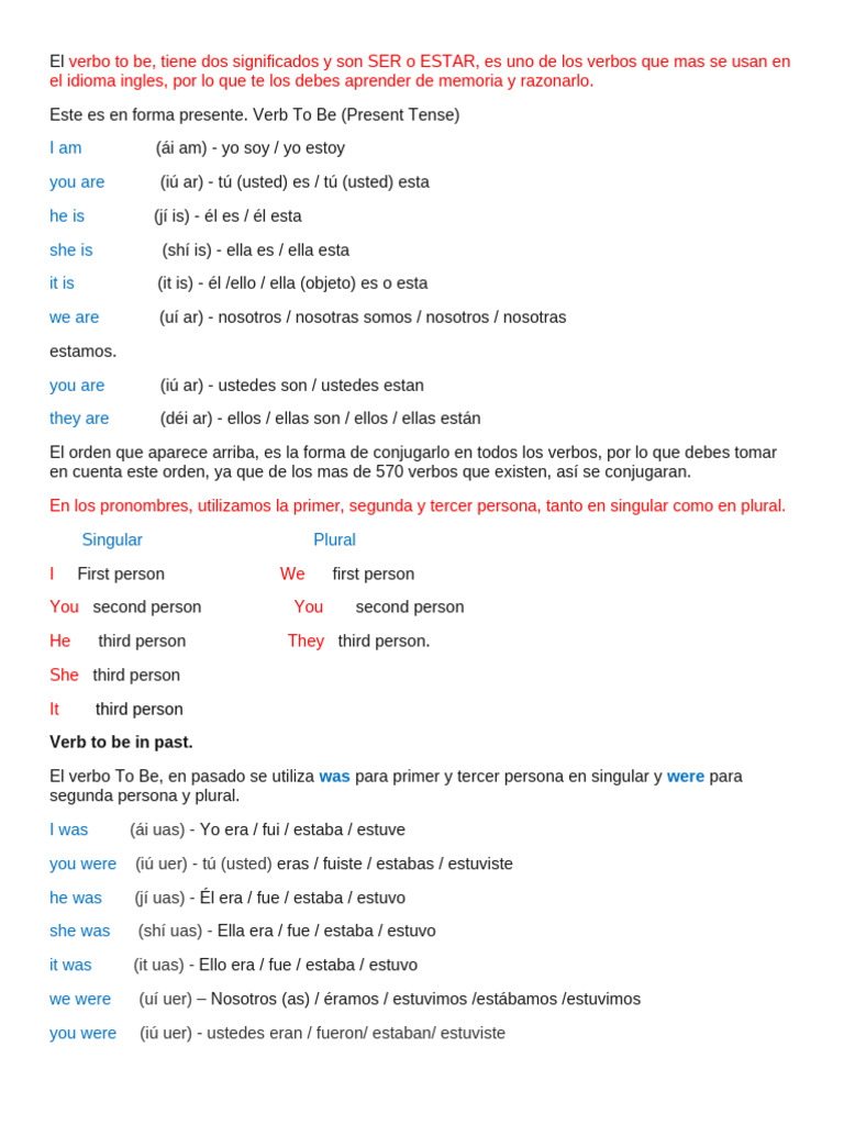 Verbo "to be" en plural y ejemplos | PDF | Plural | Color
