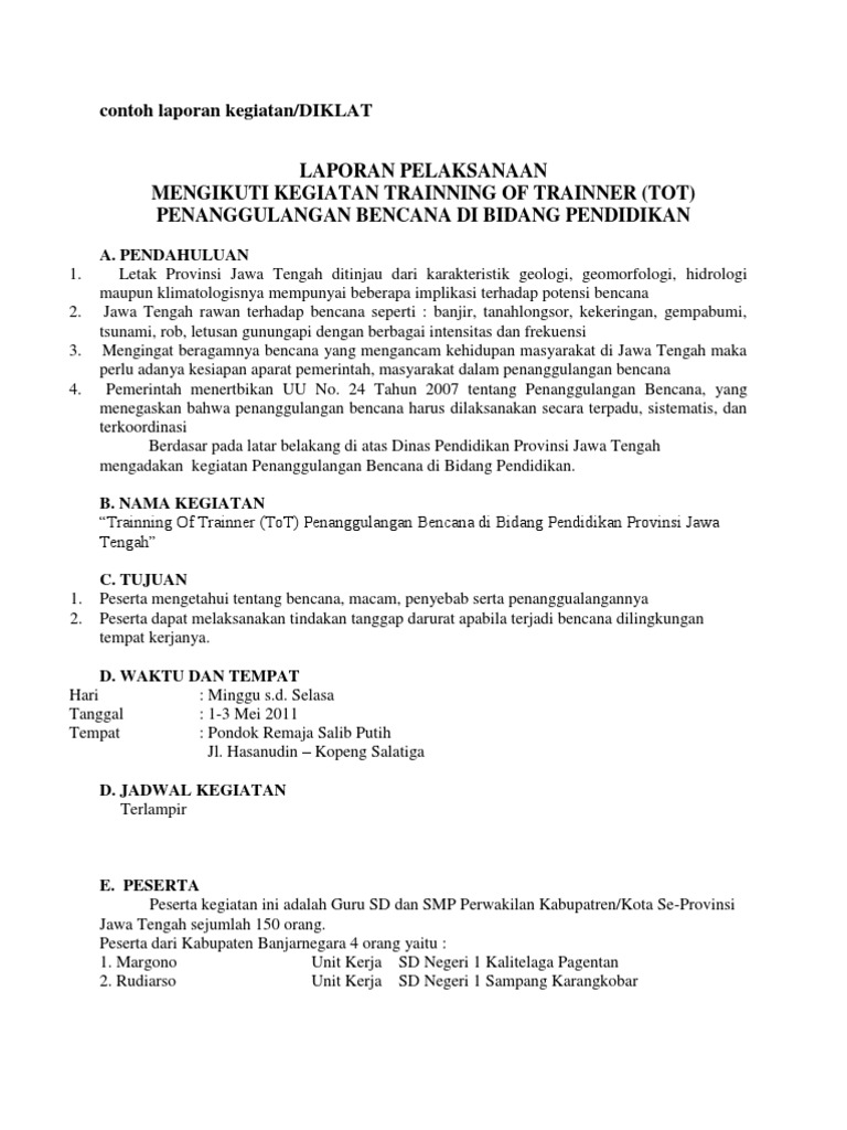 Contoh Laporan Kegiatan
