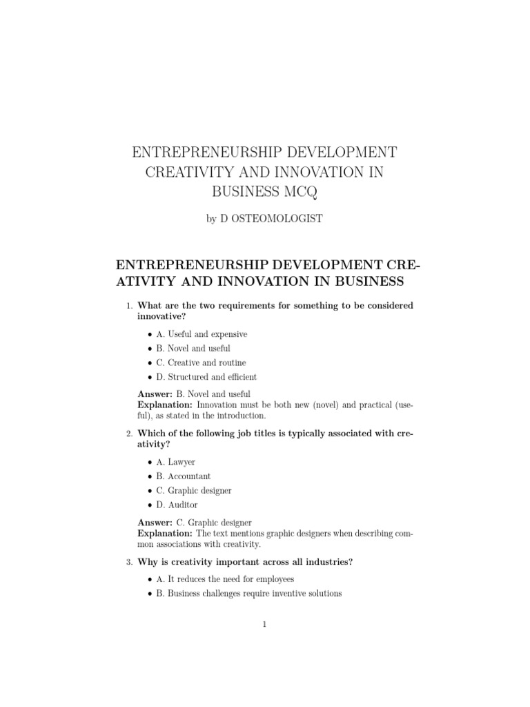 MCQs on Creativity and Innovation in Business | PDF | Design Thinking ...