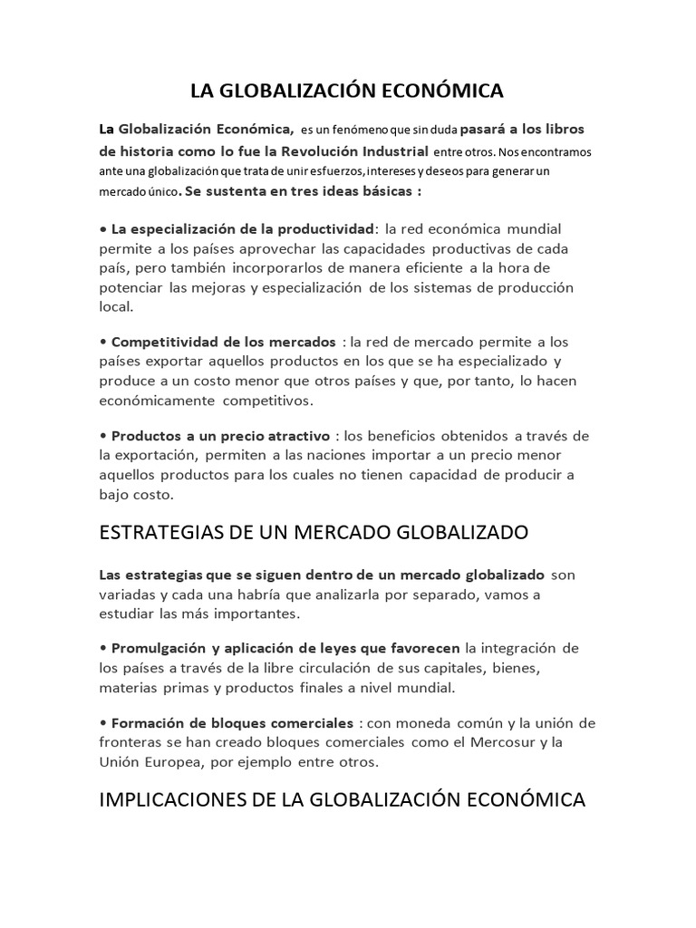 Impacto y Estrategias de la Globalización Económica | PDF ...