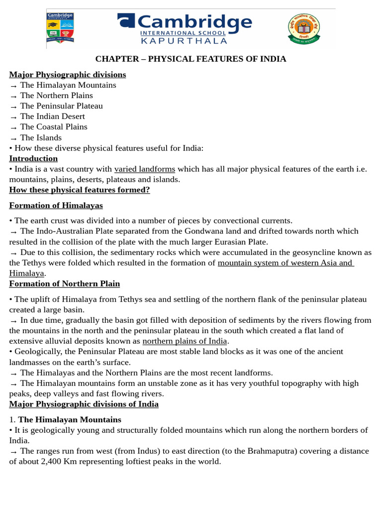 CH - Physical Features of India | PDF | Himalayas | Landscape