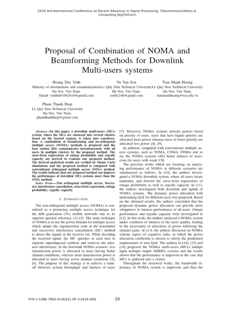 NOMA and Beamforming for Multi-User Systems | PDF | Channel Access ...