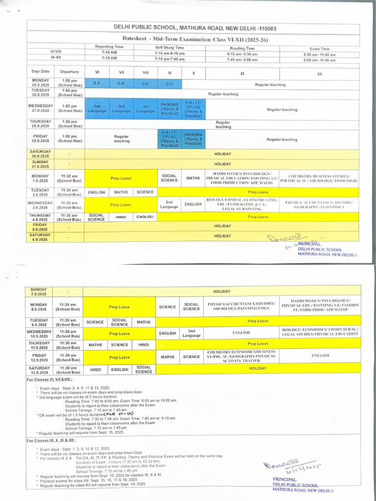 Datesheet - Mid Term Exam (2025 - 2026) | PDF