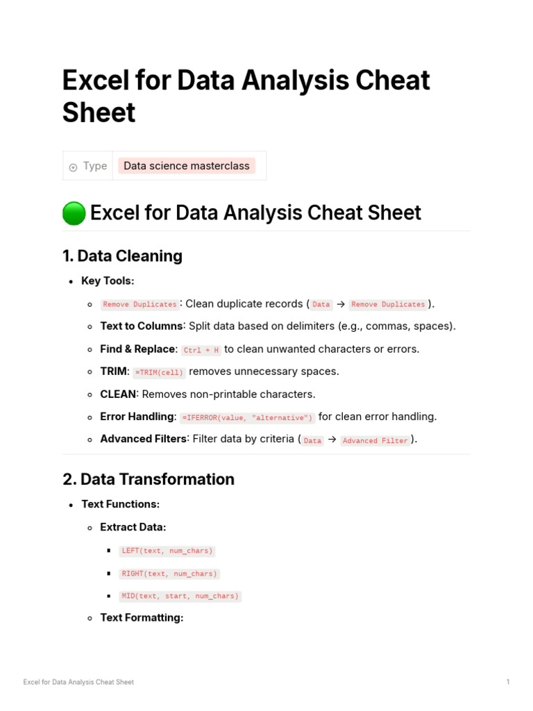 Excel Data Analysis Cheat Sheet | PDF | Data Analysis | Microsoft Excel