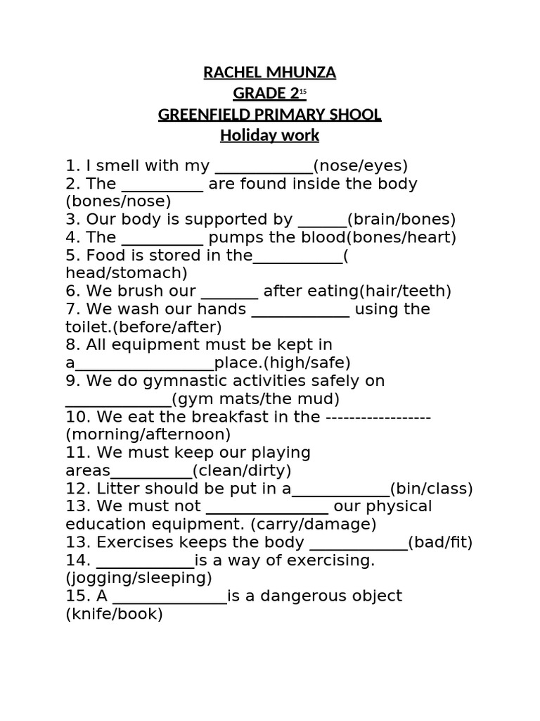 Rachel Grade 2 Holiday Work | PDF