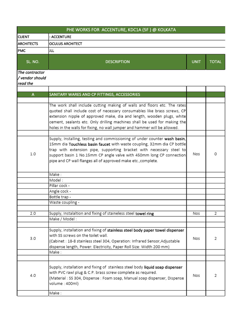 Accenture KDC1A Sanitary Works Proposal | PDF | Pipe (Fluid Conveyance ...