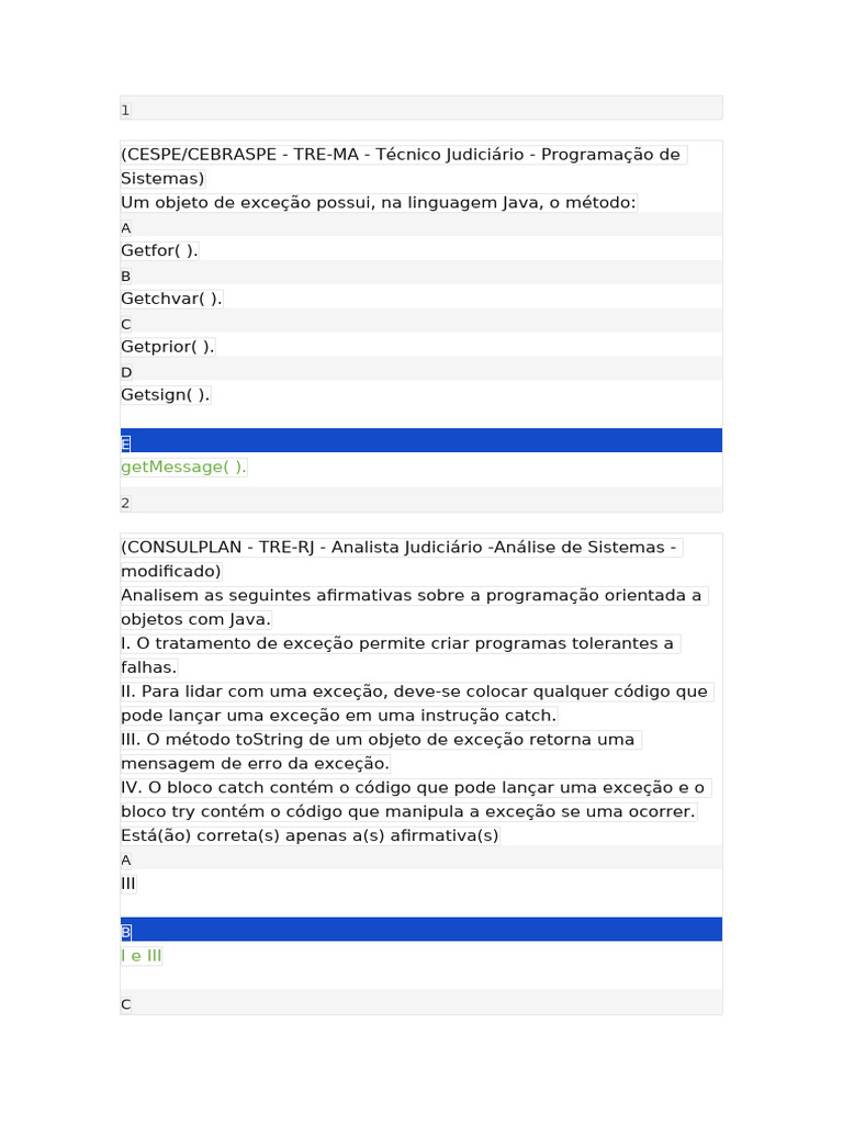 Exceções e Threads em Java: Questões e Respostas | PDF | Bancos de ...
