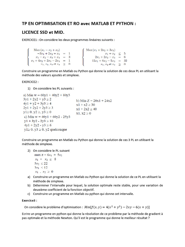 Optimisation avec MATLAB et Python | PDF