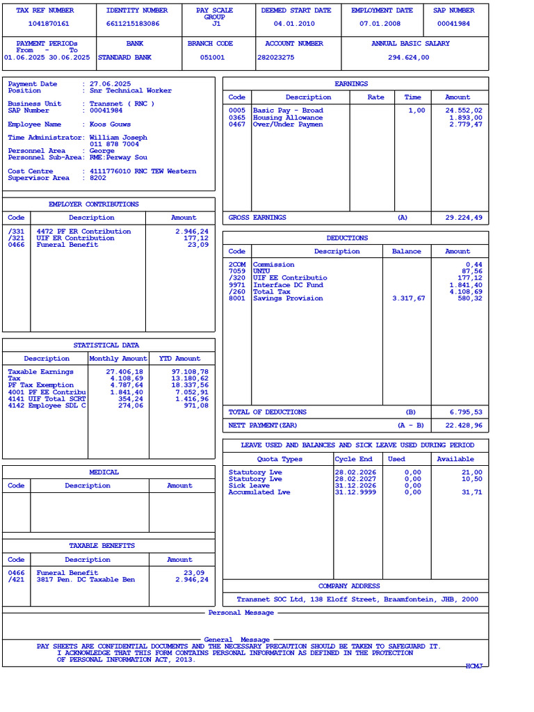 Employee Payslip Summary 2025 | PDF | Taxes | Government Finances