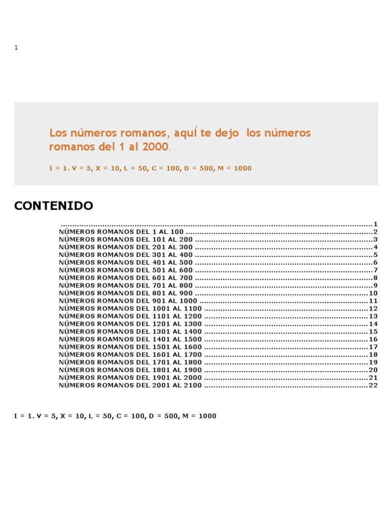 Numeros Romanos Del 1 Al 2000