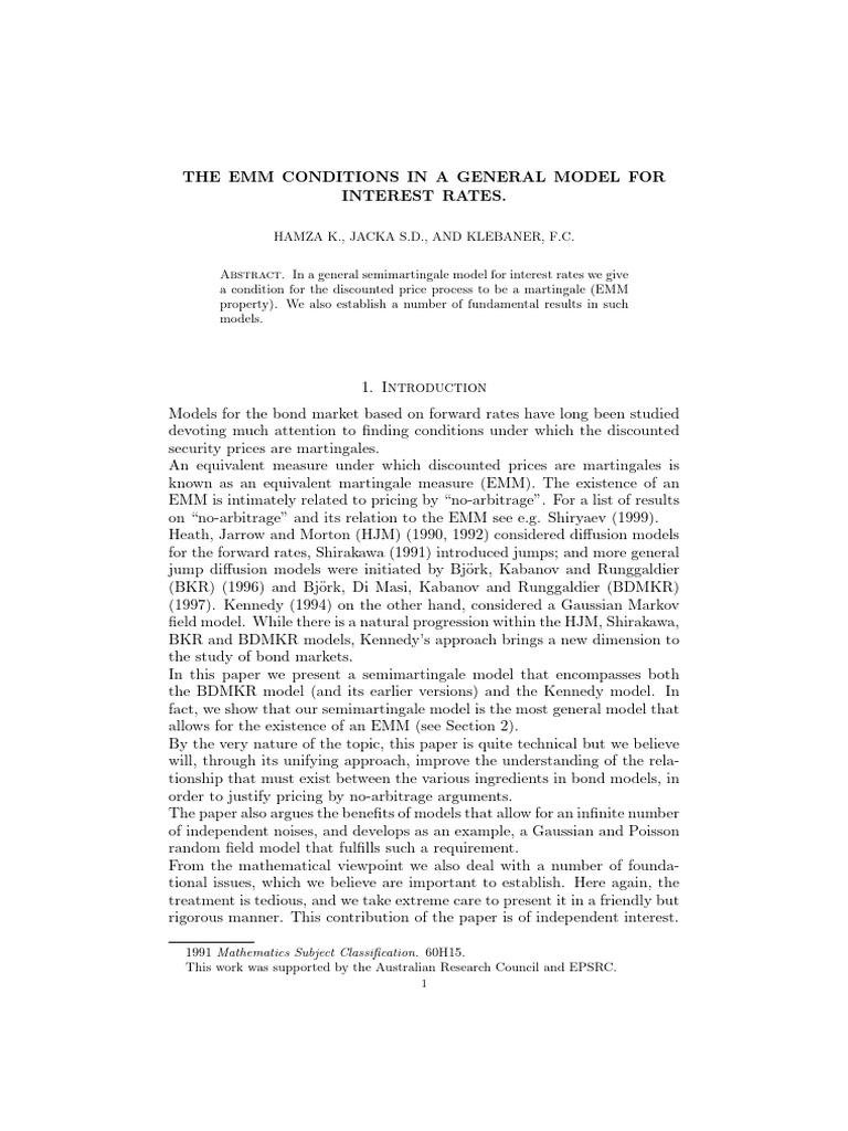 EMM Conditions in Interest Rate Models | PDF | Mathematical Analysis ...