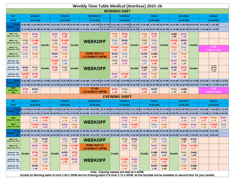 Weekly Medical Class Schedule 2025-26 | PDF