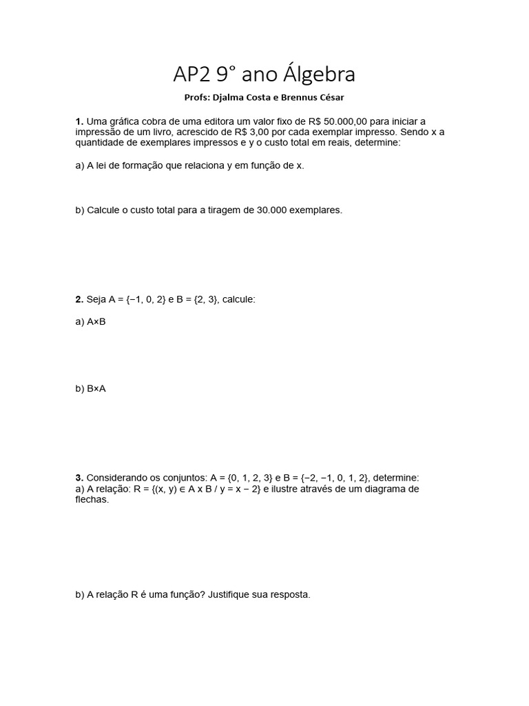AP3 9 Ano (Álgebra) | PDF