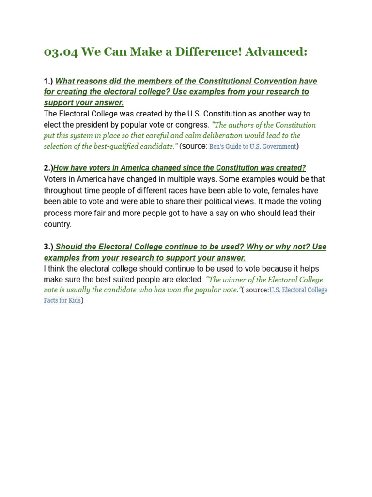 Electoral College: Purpose and Evolution | PDF