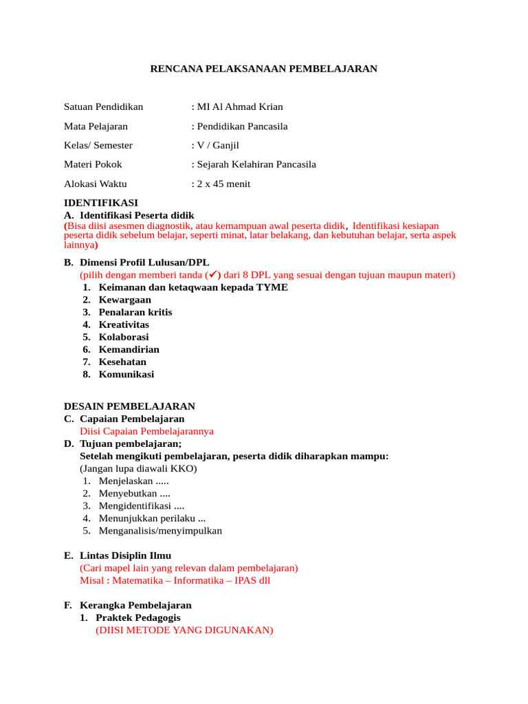 Template RPP DEEP LEARNING Format Biasa-1 | PDF