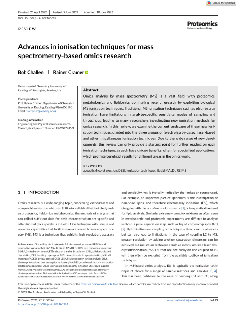 Challen - Advances in Ionisation Techniques For Mass Spectrometry Based ...