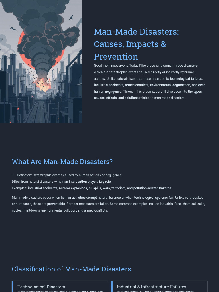 Causes and Prevention of Man-Made Disasters | PDF | Hazards | Oil Spill