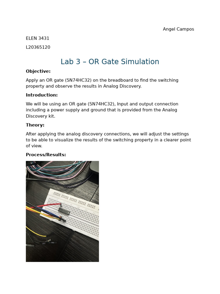 OR Gate Simulation Lab Report | PDF