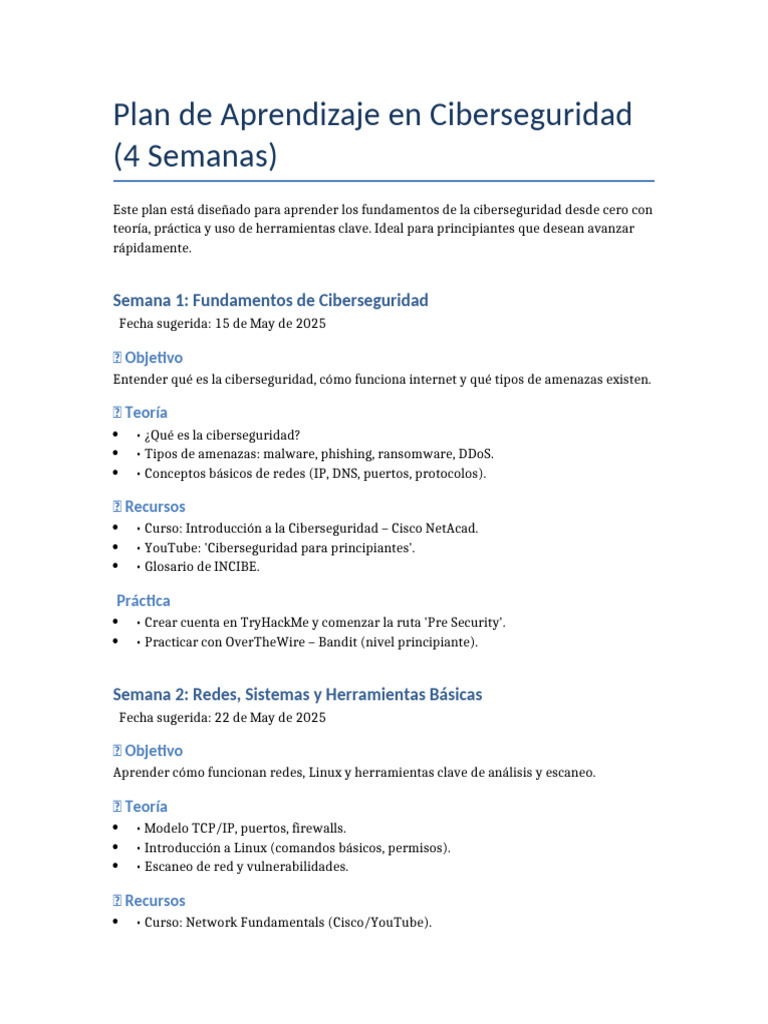 Plan de Aprendizaje en Ciberseguridad | PDF | Seguridad | La seguridad ...