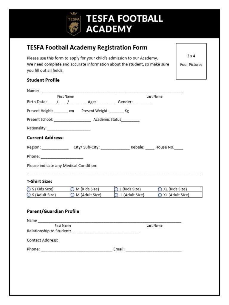 Football Academy Registration Form | PDF