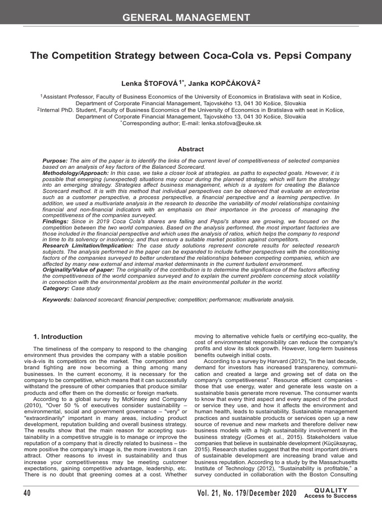 The Competition Strategy Between Coca-Cola vs. Pepsi Company | PDF ...