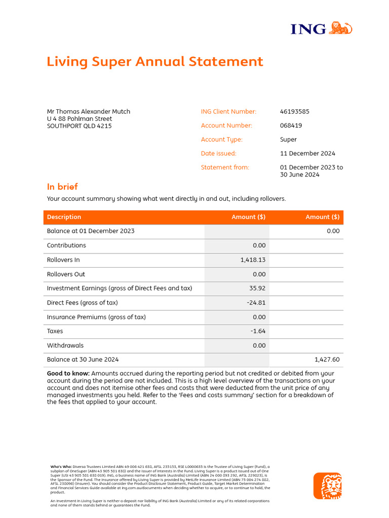 Living Super Account Statement Summary | PDF | Credit Card | Fee
