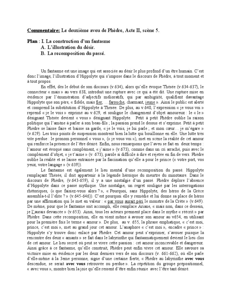 Phedre, Acte 2 Scene 5, Comment a Ire I