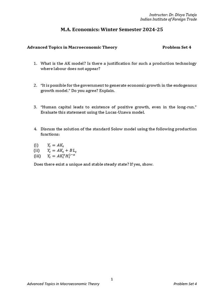 Advanced Macroeconomic Theory Problems | PDF