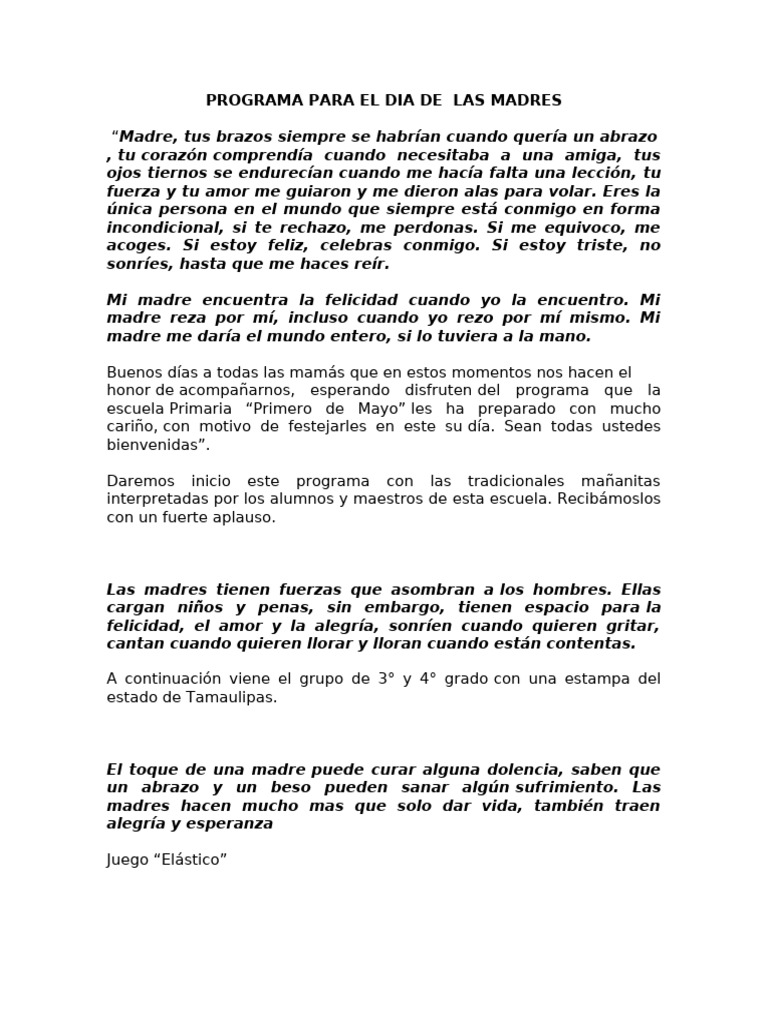 Programa Especial Día de las Madres | PDF | Amor