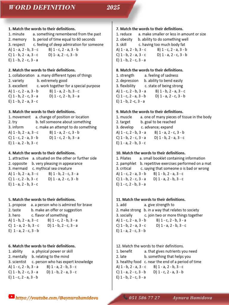 5th Grade Vocabulary Definitions Quiz | PDF