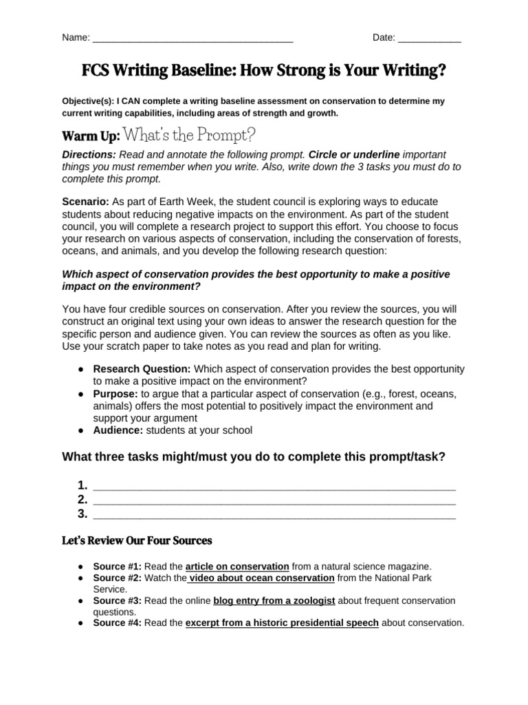 FCS - Writing Baseline - August 2025 | PDF