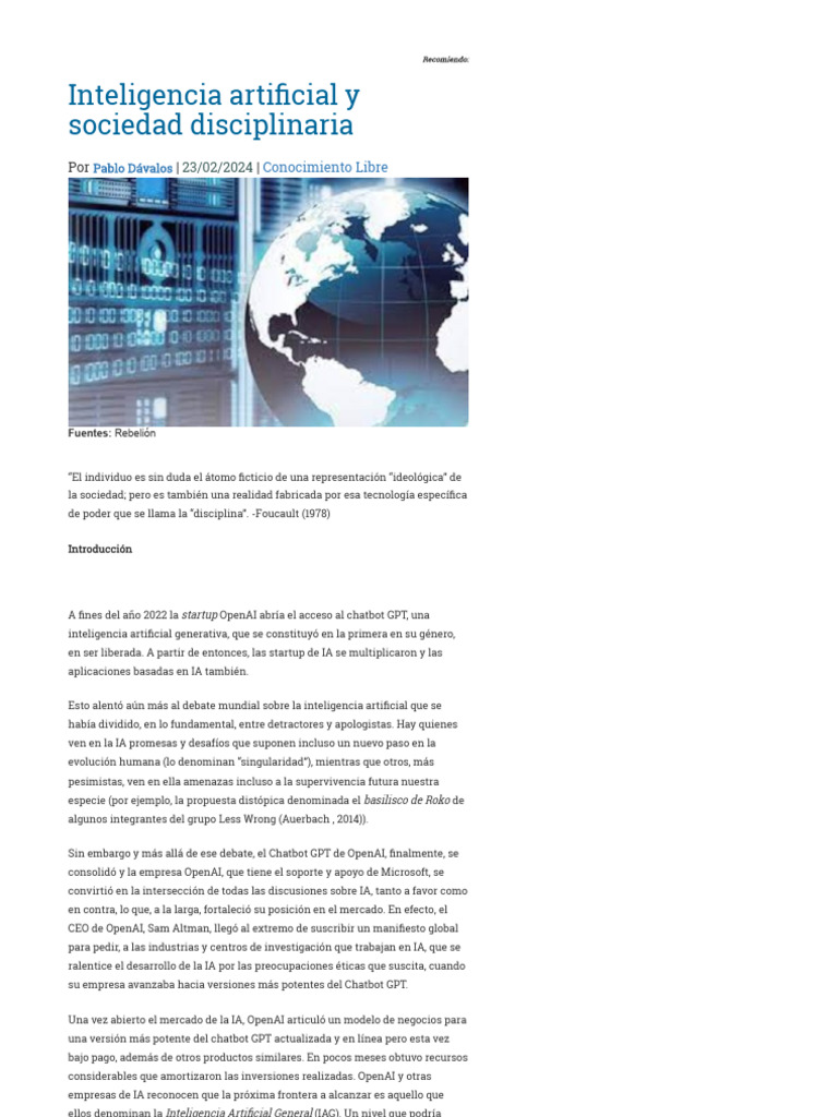Impacto de la IA en la Sociedad Disciplinaria | PDF | Inteligencia ...