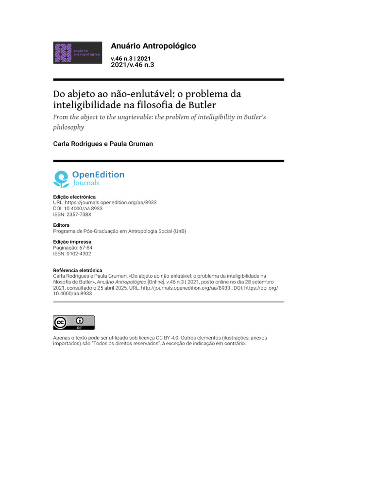 Do Abjeto Ao Não Enlutável o Problema Da Inteligibilidade | PDF ...