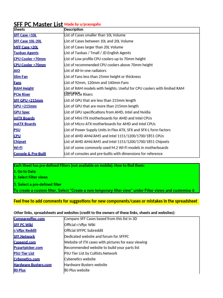 Comprehensive SFF PC Component List | PDF | Graphics Processing Unit ...