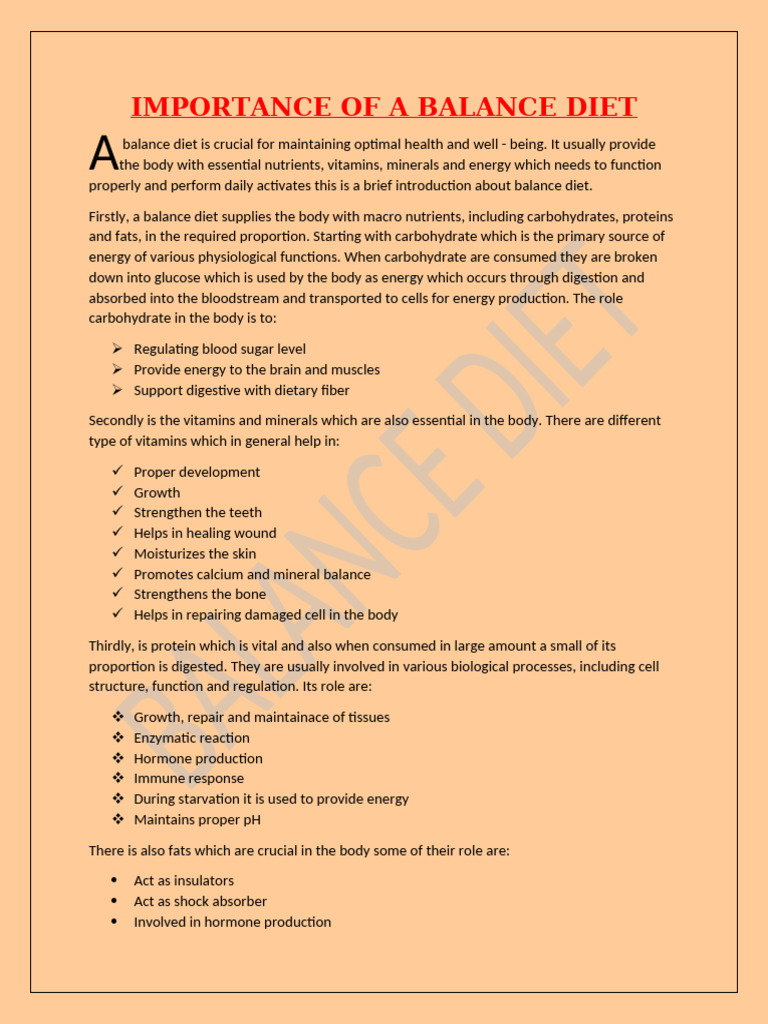Benefits of a Balanced Diet Explained | PDF | Human Body | Nutrients