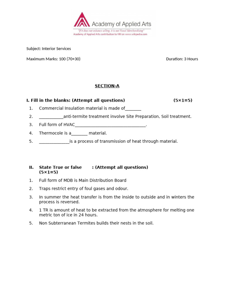 Interior Services Exam Guide | PDF