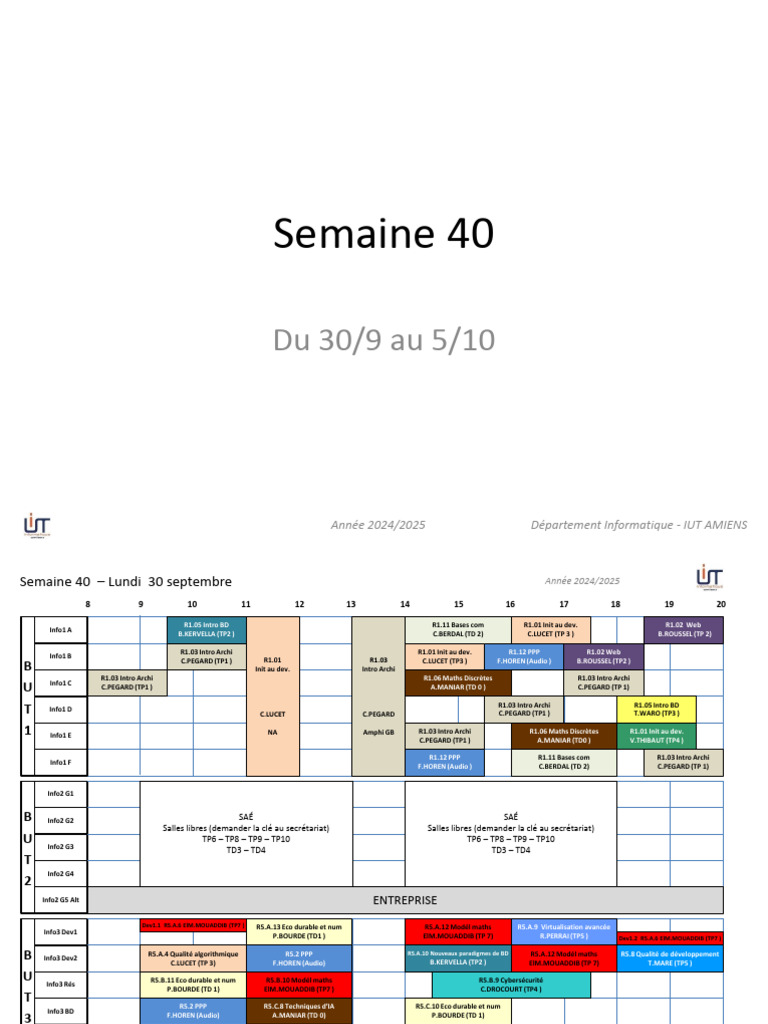 Emploi du temps Semaine 40 IUT Amiens | PDF