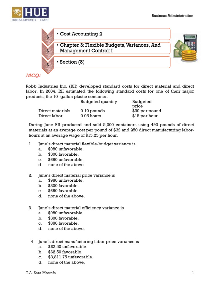 Business Administration MCQ on Variances | PDF | Business Economics ...