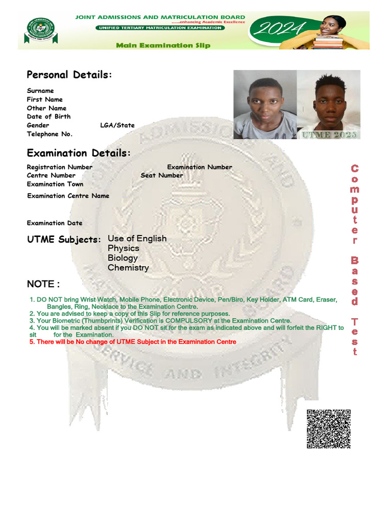 UTME 2025 Exam Details for Mmesoma Muomegha | PDF
