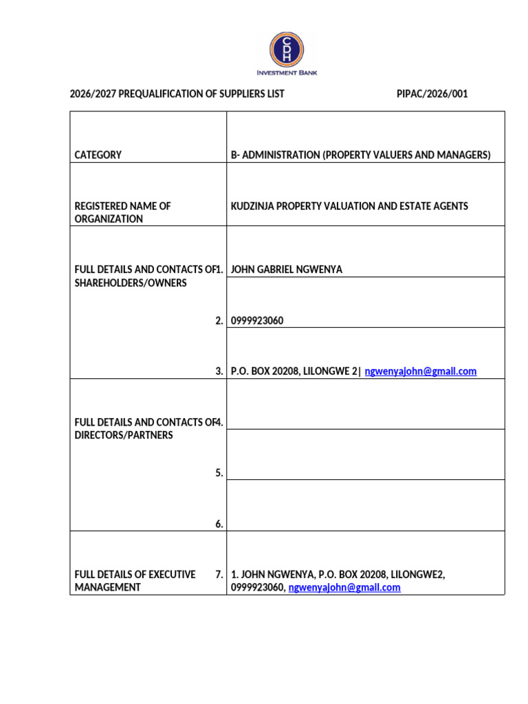 2026/2027 Supplier Prequalification List | PDF
