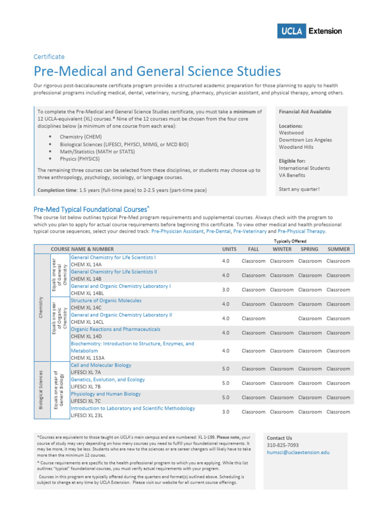 UCLA Extension Pre-Med Certificate Program | PDF | Biology | Physics